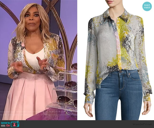 Diane von Furstenberg Carter Splatter-Print Silk Blouse worn by Wendy Williams on The Wendy Williams Show