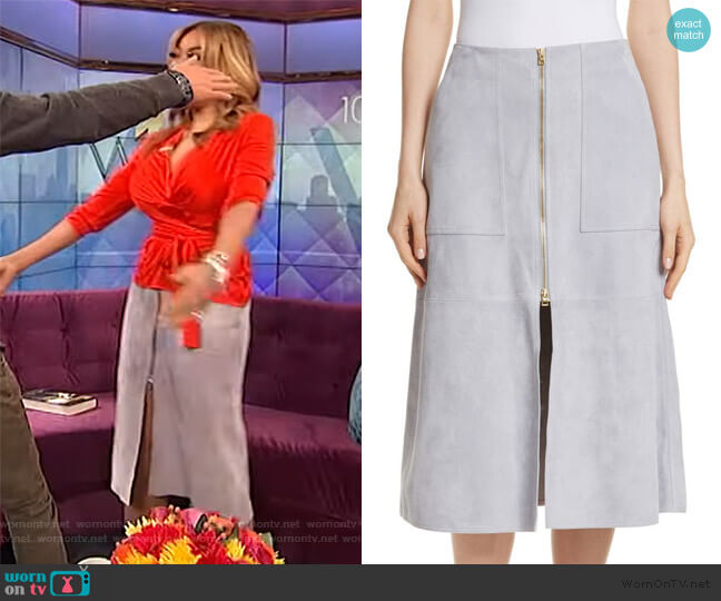 Diane von Furstenberg Patch Pocket Suede Midi Skirt worn by Wendy Williams on The Wendy Williams Show