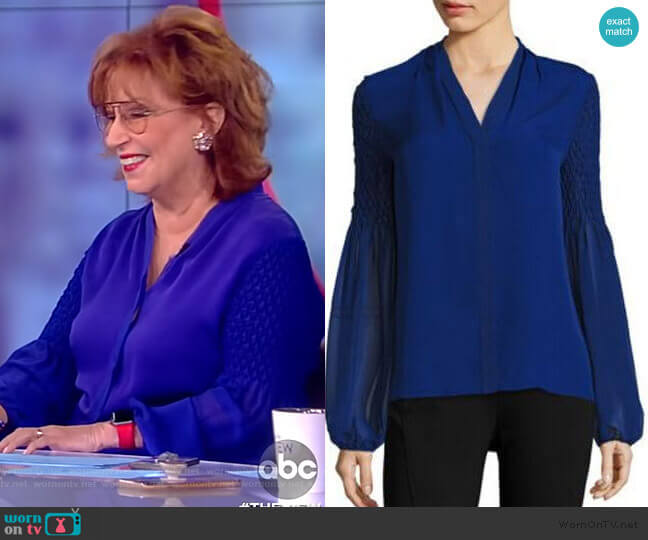 Elie Tahari Smocked Georgette Silk Blouse worn by Joy Behar on The View