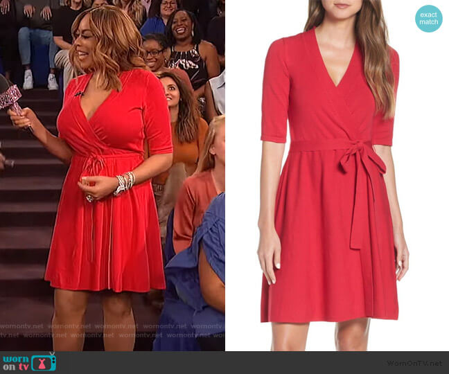 Eliza J Fit & Flare Wrap Sweater Dress worn by Wendy Williams on The Wendy Williams Show