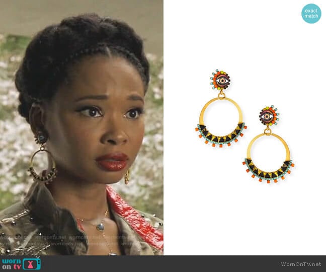 Elizabeth Cole Brandyce Hoop Drop Earrings worn by Monica Colby (Wakeema Hollis) on Dynasty