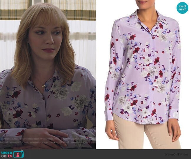 Equipment Essential Orchid Blouse worn by Beth Boland (Christina Hendricks) on Good Girls