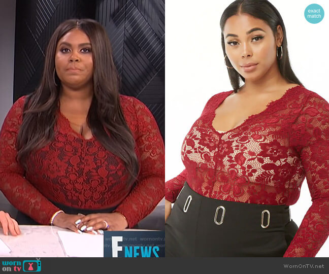 Forever 21 Plus Size Floral Lace Bodysuit worn by Nina Parker on E! News