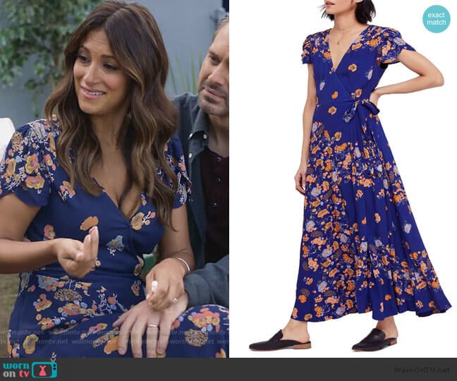 Free People Gorgeous Jess Floral Wrap Maxi Dress worn by Colleen Brandon-Ortega (Angelique Cabral) on Life in Pieces