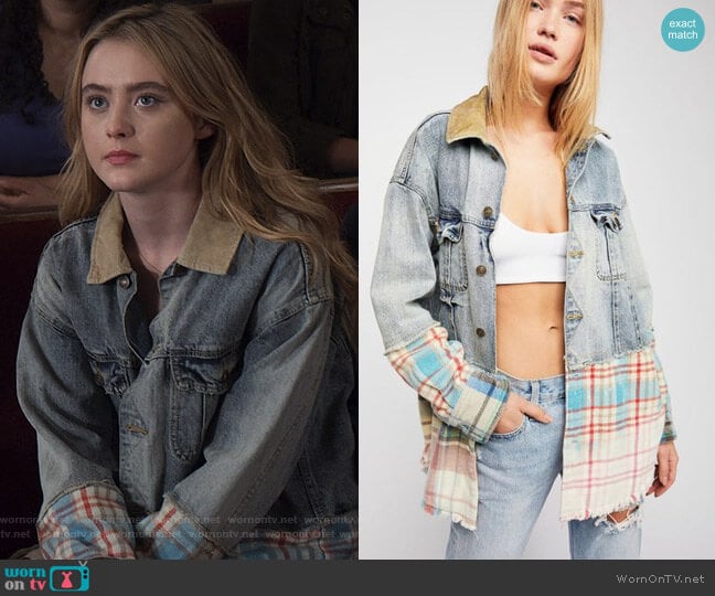 Free People Sirius Plaid Mixed Denim Jacket worn by Allie Pressman (Kathryn Newton) on The Society
