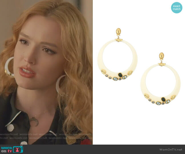 Gas Bijoux Lodge 24K Goldplated Studded Drop Resin Hoops worn by Kirby Anders (Maddison Brown) on Dynasty