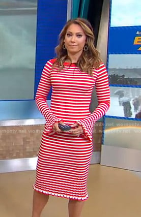 Ginger’s white and red striped knit dress on Good Morning America