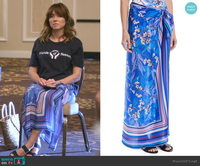 Gottex Sakura Floral Silk Coverup Pareo worn by Judy Hale (Linda Cardellini) on Dead to Me