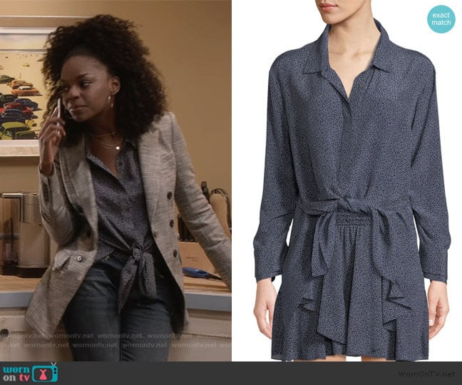 Halston Heritage Ruched-Sleeve Dot-Print Tie-Front Shirt worn by Angela Archer (Samantha Marie Ware) on What/If