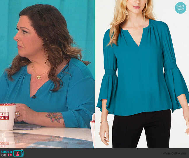 INC International Concepts Smocked Bell-Sleeve Top
