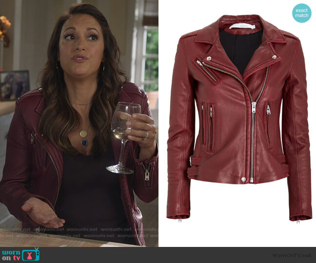 IRO Han Leather Moto Jacket worn by Colleen Brandon-Ortega (Angelique Cabral) on Life in Pieces
