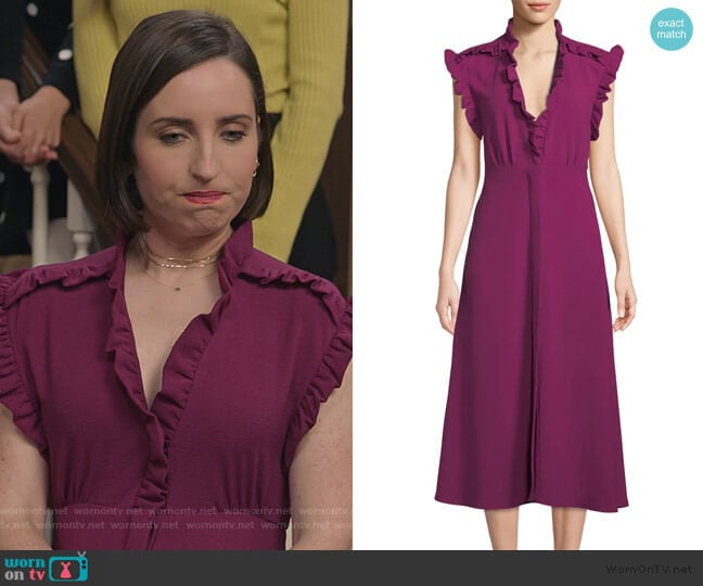IRO Hurray Ruffle Split-Hem Midi Dress worn by Jennifer Short (Zoe Lister-Jones) on Life in Pieces