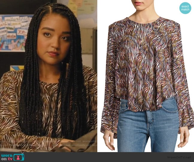 IRO Tildana Silk Zebra-Print Top worn by Kat Edison (Aisha Dee) on The Bold Type