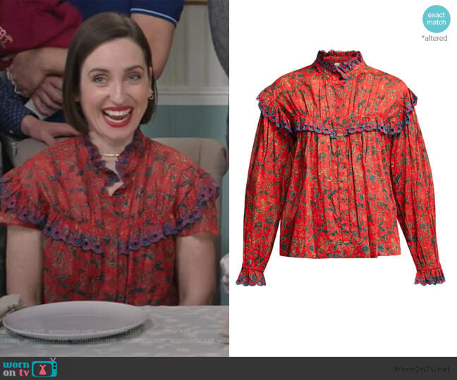 Isabel Marant Etoile Elmira floral-print cotton blouse worn by Jennifer Short (Zoe Lister-Jones) on Life in Pieces