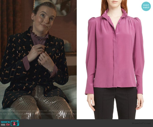 Isabel Marant Lamia Ruffle Neck Silk Blouse worn by Villanelle (Jodie Comer) on Killing Eve