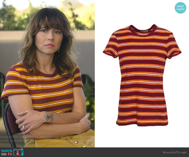 James Perse Striped Cotton-jersey T-shirt worn by Judy Hale (Linda Cardellini) on Dead to Me