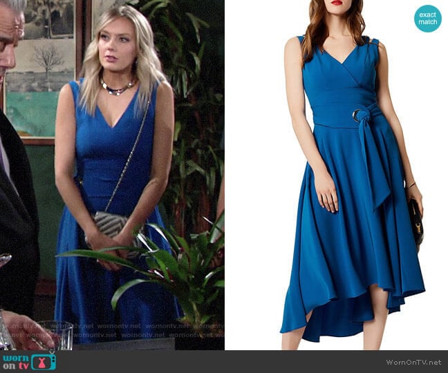 Karen Millen Belted High/Low Midi Dress worn by Abby Newman (Melissa Ordway) on The Young and the Restless