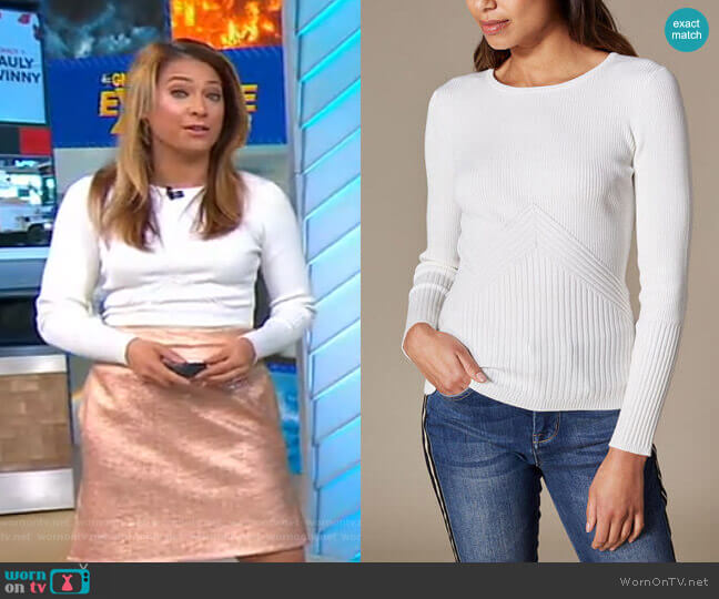 Karen Millen Ribbed Fitted Top worn by Ginger Zee on Good Morning America
