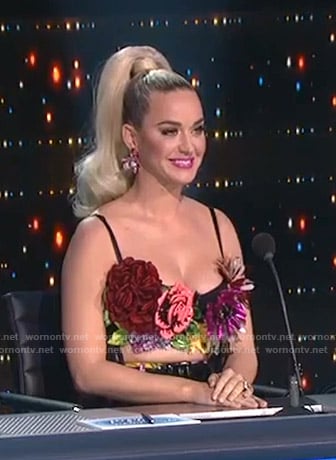 Katy’s floral bralette top on American Idol