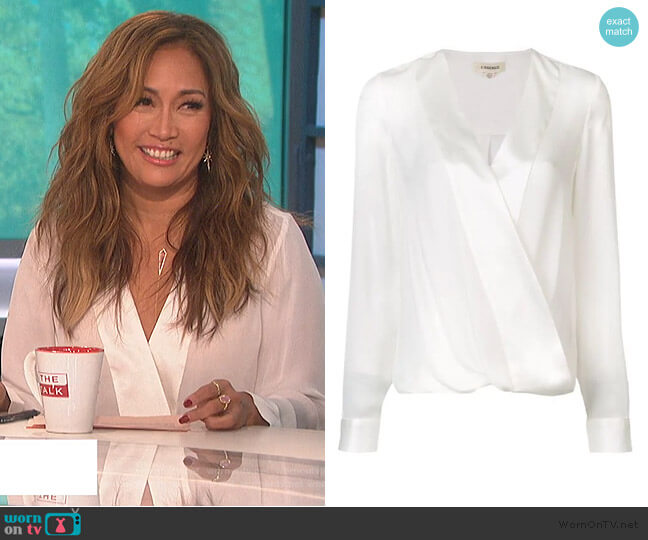L'Agence Wrap Front Blouse worn by Carrie Inaba on The Talk