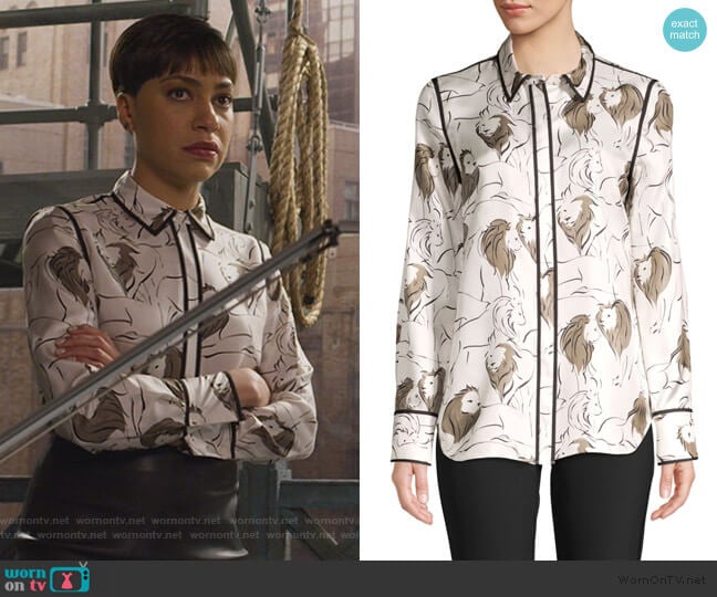 Lafayette 148 Scottie Leo Print Silk Blouse worn by Lucca Quinn (Cush Jumbo) on The Good Fight