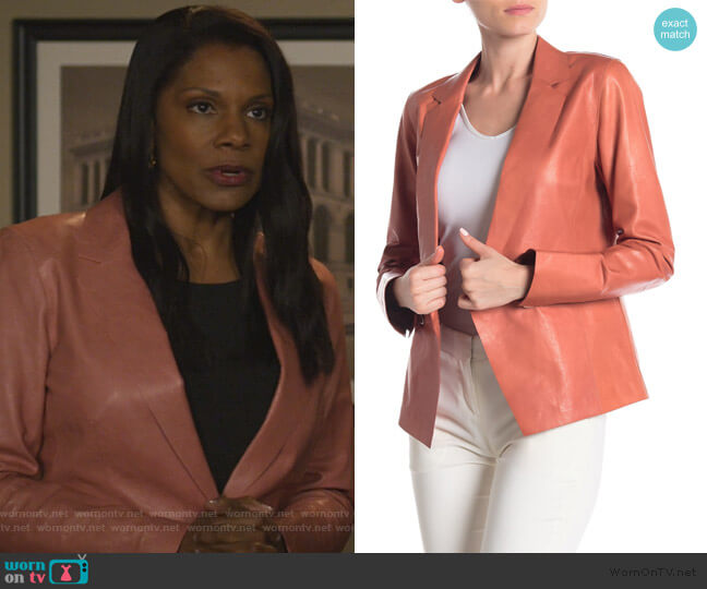 Lafayette 148 Brandt Leather Blazer Jacket worn by Liz Reddick-Lawrence (Audra McDonald) on The Good Fight