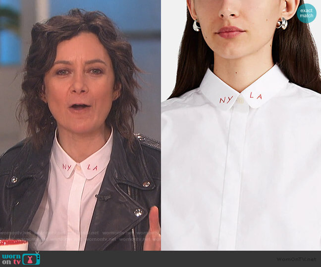 Maison Labiche Claudine Embroidered Cotton Poplin Blouse worn by Sara Gilbert on The Talk