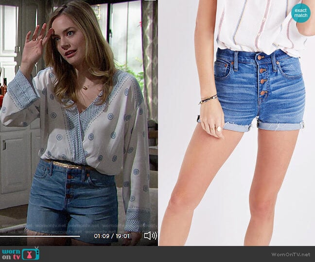 Madewell High-rise Denim Boyshorts Button-through Edition worn by Hope Logan (Annika Noelle) on The Bold and the Beautiful