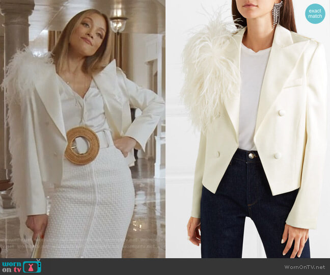Magda Butrym Lubeck Feather-Trimmed Blazer worn by Dominique Deveraux (Michael Michele) on Dynasty
