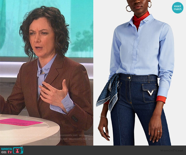 Maison Labiche Claudine Embroidered Cotton Blouse worn by Sara Gilbert on The Talk