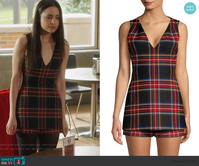 Maje Plaid Suit Romper worn by Ava Jalali (Sofia Carson) on Pretty Little Liars The Perfectionists