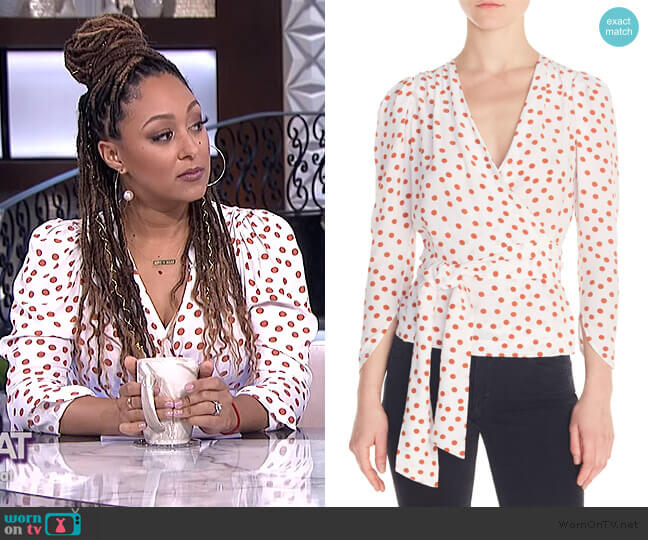 Maje Polka Dot Wrap Blouse worn by Tamera Mowry on The Real