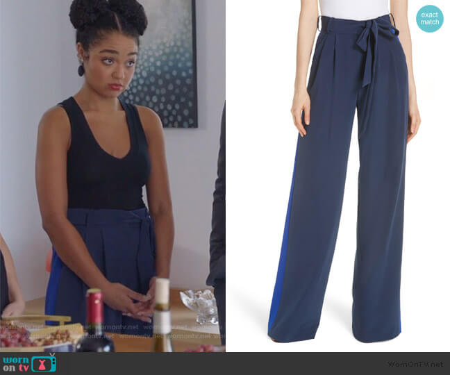 Milly Natalie Italian Cady Side Stripe Wide Leg Pants worn by Kat Edison (Aisha Dee) on The Bold Type