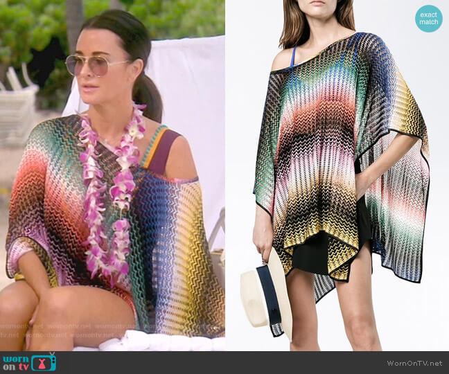 Missoni Mare Short Zig-Zag Stripe Poncho worn by Kyle Richards on The Real Housewives of Beverly Hills