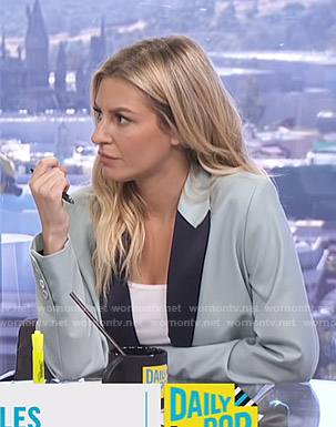 Morgan’s mint green contrast lapel blazer on E! News Daily Pop