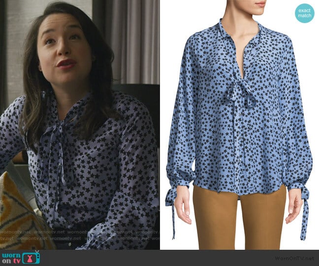 No. 21 Star-Print Tie-Neck Silk Button-Front Shirt worn by Marissa Gold (Sarah Steele) on The Good Fight