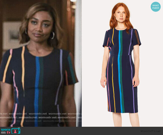 Paul Smith Brush Stripe Print Sheath Dress worn by Daisy Grant (Patina Miller) on Madam Secretary