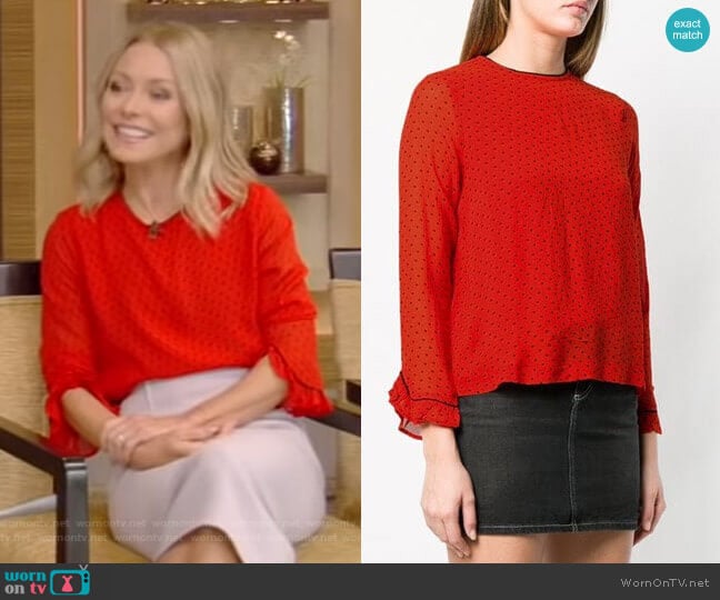 Ganni Polka Dot Blouse worn by Kelly Ripa on Live with Kelly and Mark