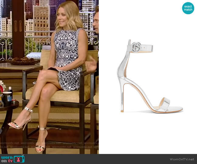 Gianvito Rossi Portofino Metallic Leather Sandals worn by Kelly Ripa on Live with Kelly and Mark