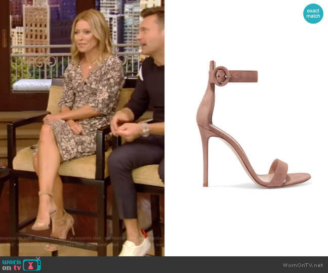 Gianvito Rossi Portofino Suede Sandals worn by Kelly Ripa on Live with Kelly and Mark