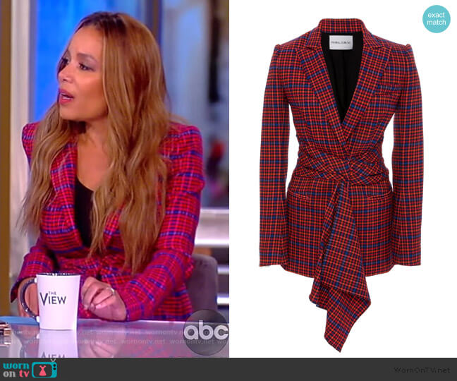 Prabal Gurung Ghar Wrap-Front Plaid Blazer worn by Sunny Hostin on The View