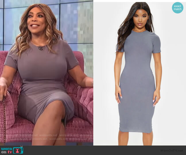 Pretty Little Thing Gray Cap Sleeve Midi Dress worn by Wendy Williams on The Wendy Williams Show