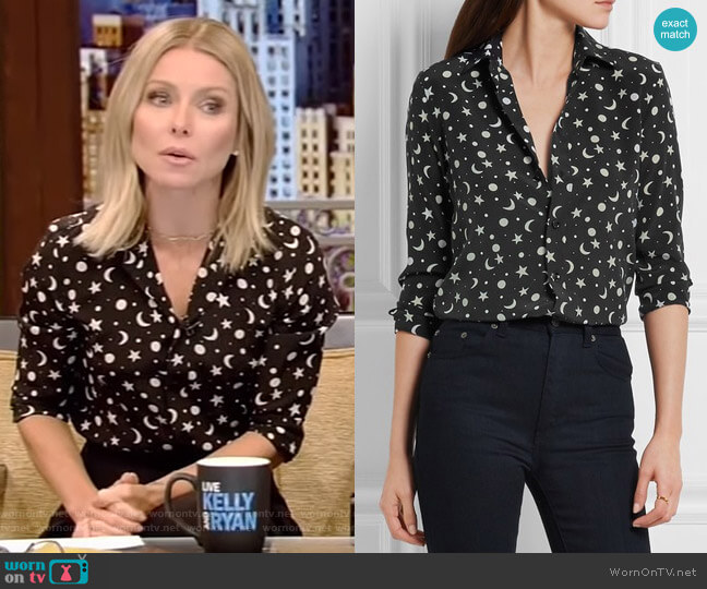Saint Laurent Print Silk Crepe De Chine Shirt worn by Kelly Ripa on Live with Kelly and Mark
