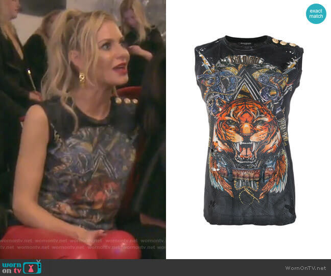 Balmain Printed Cotton T-Shirt worn by Dorit Kemsley on The Real Housewives of Beverly Hills