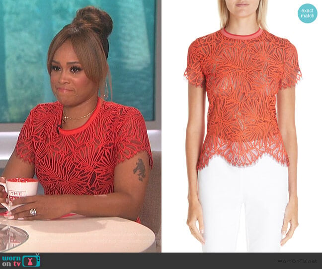 Proenza Schouler Scalloped Stretch Lace Top worn by Eve on The Talk