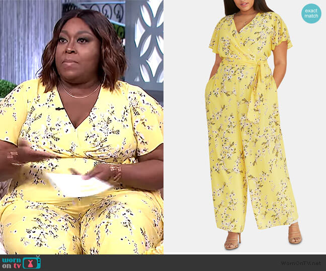 RACHEL Rachel Roy Floral-Print Faux-Wrap Jumpsuit worn by Loni Love on The Real