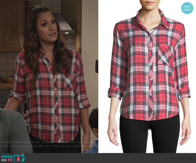 Rails Hunter Plaid Long-Sleeve Button-Front Top worn by Colleen Brandon-Ortega (Angelique Cabral) on Life in Pieces
