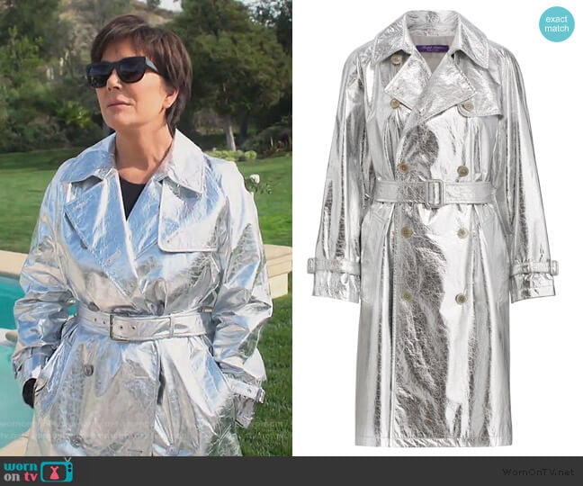 Ralph Lauren Collection Jayne Metallic Leather Trench worn by Kris Jenner on Keeping Up with the Kardashians