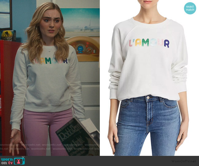 Rebecca Minkoff L'Amour Sweatshirt worn by Taylor Otto (Meg Donnelly) on American Housewife