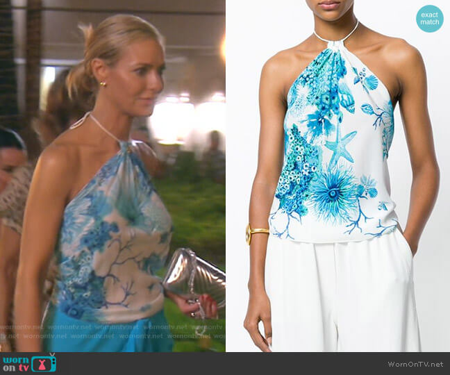 Roberto Cavalli Underwater Print Halter Neck Top worn by Dorit Kemsley on The Real Housewives of Beverly Hills